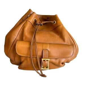 Vintage Authenticated Gucci Leather Bucket Style Backpack Carmel Brown